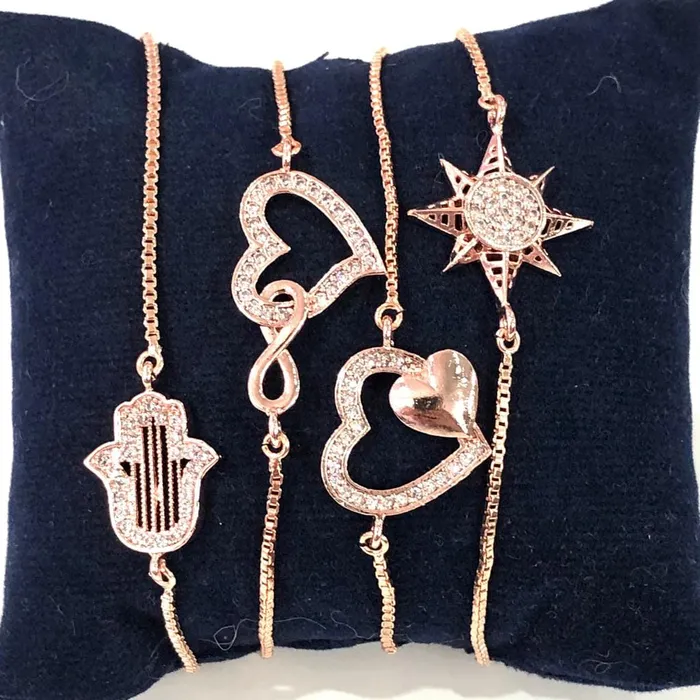 Peppy Beads Hamsa Double Loop Rose Gold Plated Charms Bracelet Charms Connector Charms Bracelets