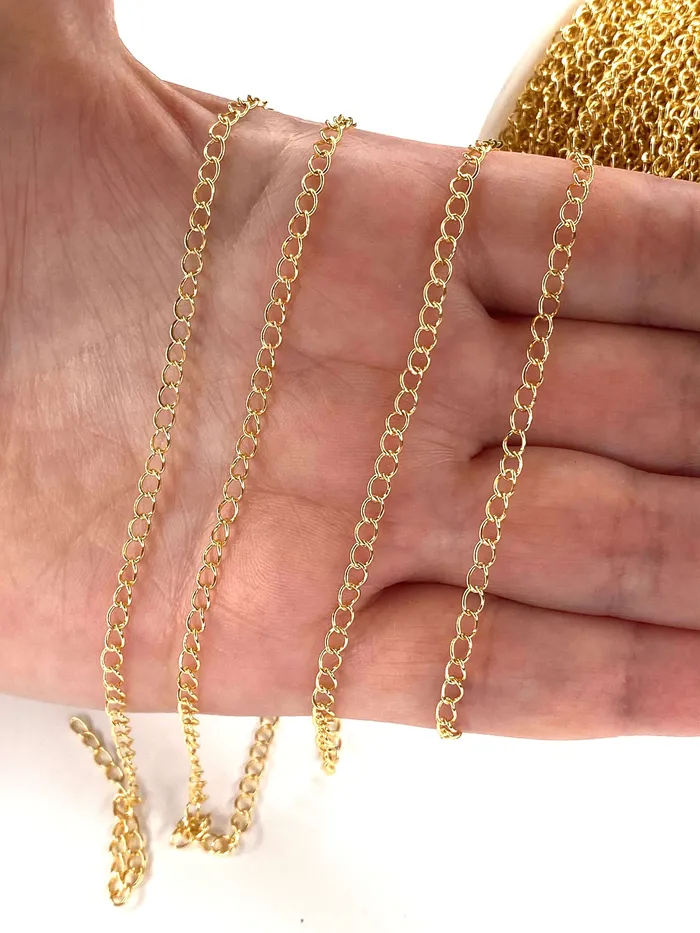 Peppy Beads Necklaces 100 Meters Reel BULK 24Kt Gold Plated Extender Chain 3mm Gold Plated Extender Chain 100 Meters330 Feet Extender Chain