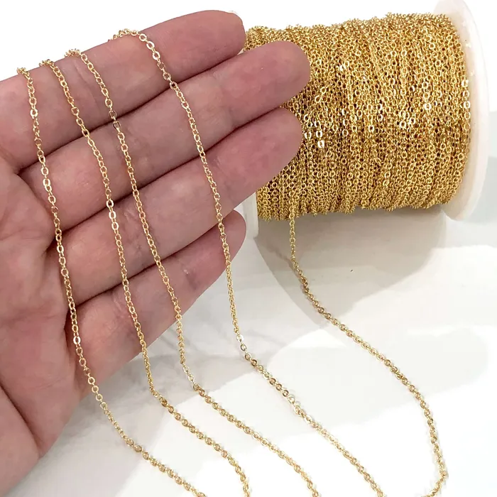 Peppy Beads Necklaces 165 Foot 5 Meters Bulk 15X2mm 24Kt Gold Plated Cable Chain Gold Plated Soldered Chain Peppy Beads Necklaces 165 Foot 5 Meters Bulk 15X2mm 24Kt Gold Plated Cable Chain Gold Plated Soldered Chain