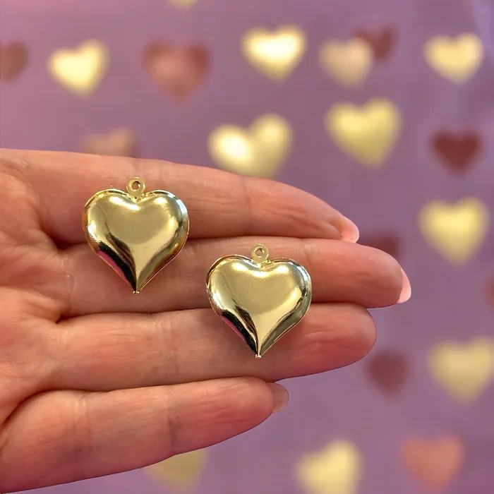 Peppy Beads Necklaces 24Kt Gold Plated Hollow Puffed Heart Pendants 2 pcs in a pack Peppy Beads Necklaces 24Kt Gold Plated Hollow Puffed Heart Pendants 2 pcs in a pack