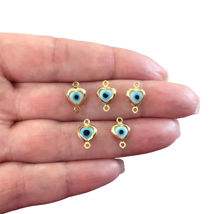 Peppy Beads Necklaces 24Kt Gold Plated White Glass Evil Eye Heart Vertical Connector Charms 5 pcs in a pack Peppy Beads Necklaces 24Kt Gold Plated White Glass Evil Eye Heart Vertical Connector Charms 5 pcs in a pack