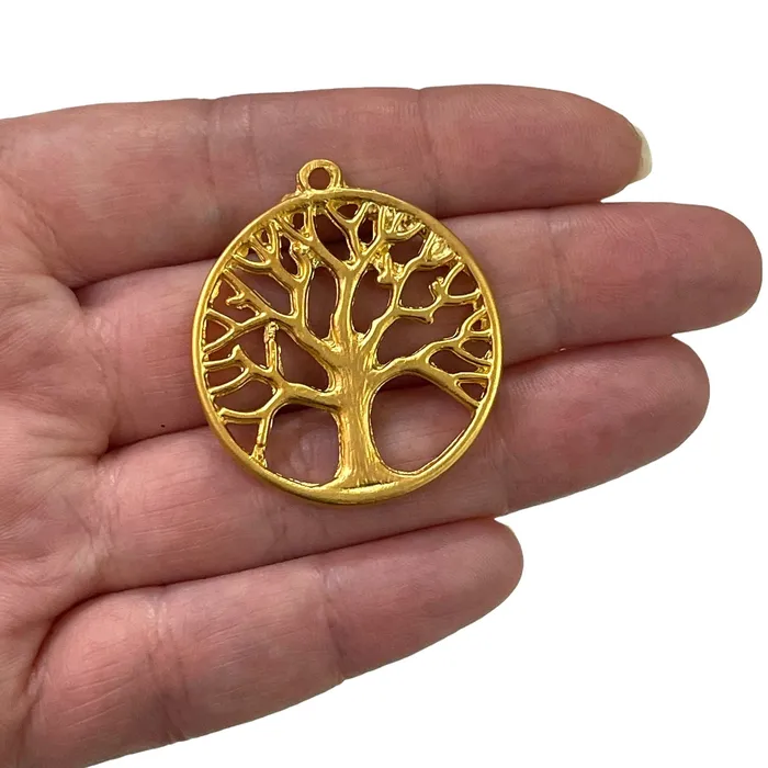 Peppy Beads Necklaces 24Kt Matte Gold Plated Large Tree Of Life Pendant 36mm