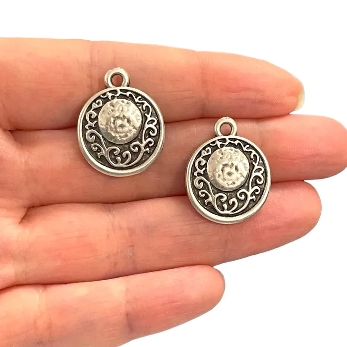 Peppy Beads Necklaces Antique Silver Plated Full Moon Charms 2 pcs in a pack