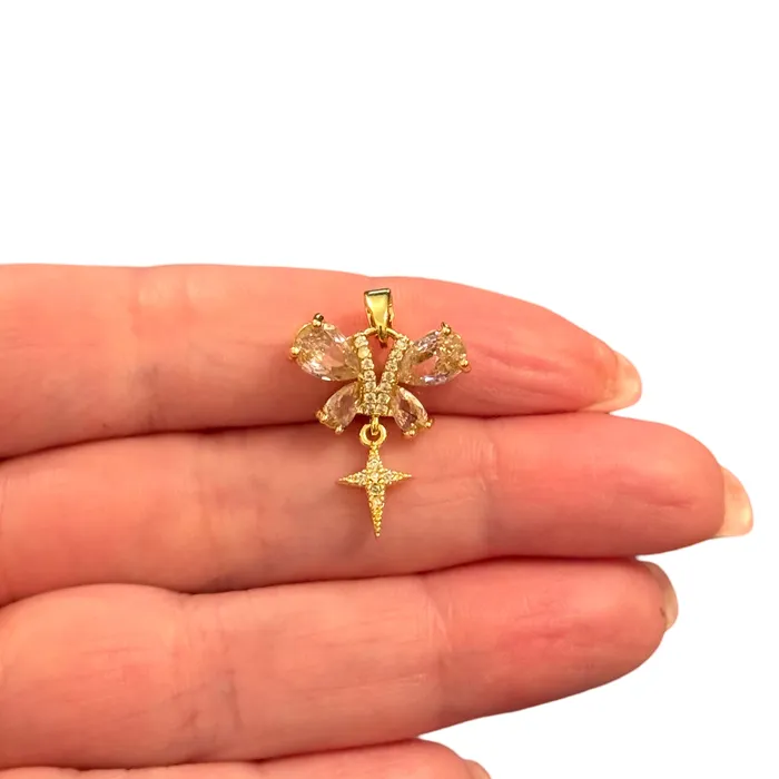 Peppy Beads Necklaces CZ Starry Bee Charm Waterproof 24Kt Gold Plated Stainless Steel CZ Pendant Peppy Beads Necklaces CZ Starry Bee Charm Waterproof 24Kt Gold Plated Stainless Steel CZ Pendant