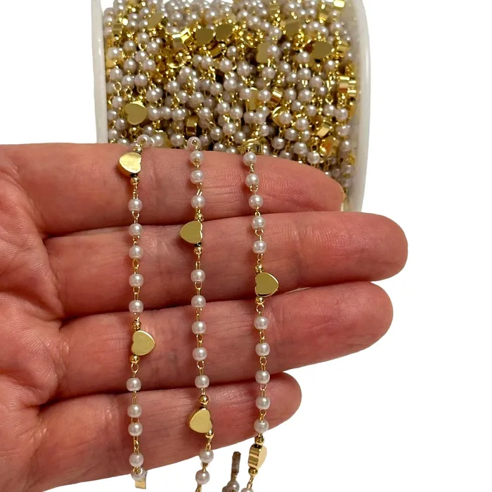 Peppy Beads Necklaces Gold HeartPearl Rosary Chain 24Kt Gold Plated Rosary Chain Peppy Beads Necklaces Gold HeartPearl Rosary Chain 24Kt Gold Plated Rosary Chain