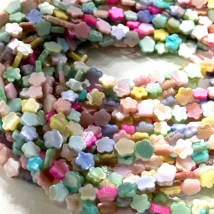 Peppy Beads Necklaces Mother Of Pearl Flower 8mm Beads Pastel Colored Flower 48 Beads Strand Peppy Beads Necklaces Mother Of Pearl Flower 8mm Beads Pastel Colored Flower 48 Beads Strand