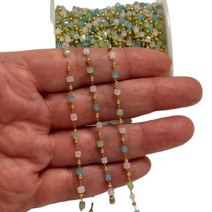 Peppy Beads Necklaces Multicolor Cube Crystal Rosary Chain 24Kt Gold Plated Rosary Chain Peppy Beads Necklaces Multicolor Cube Crystal Rosary Chain 24Kt Gold Plated Rosary Chain