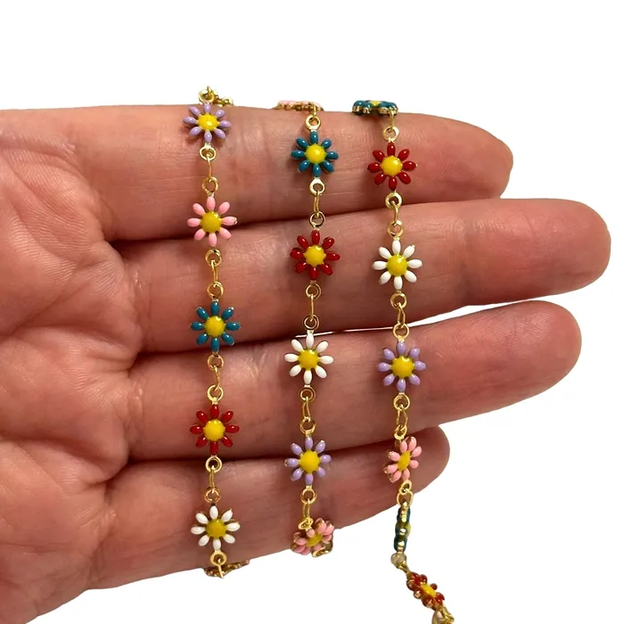 Peppy Beads Necklaces Multicolor Daisy Rosary Chain 24Kt Gold Plated Double Sided Rosary Chain Peppy Beads Necklaces Multicolor Daisy Rosary Chain 24Kt Gold Plated Double Sided Rosary Chain