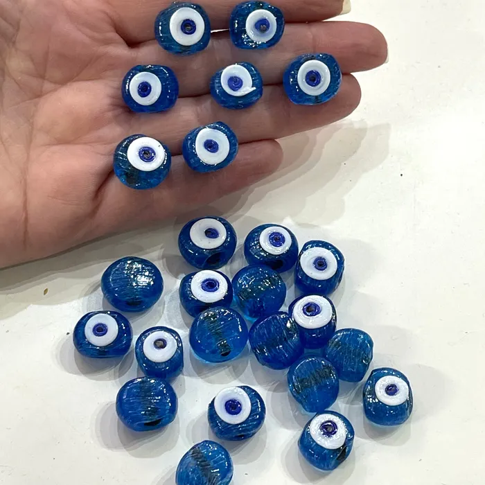 Peppy Beads Necklaces Traditional Turkish Artisan Handmade Glass Evil Eye Beads Large Hole Evil Eye Glass Beads 50 Beads per pack Peppy Beads Necklaces Traditional Turkish Artisan Handmade Glass Evil Eye Beads Large Hole Evil Eye Glass Beads 50 Beads per pack