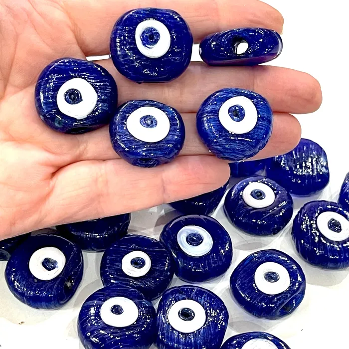 Peppy Beads Necklaces Traditional Turkish Artisan Handmade Glass Navy Evil Eye Beads Large Hole Evil Eye Glass Beads 10 Beads per pack