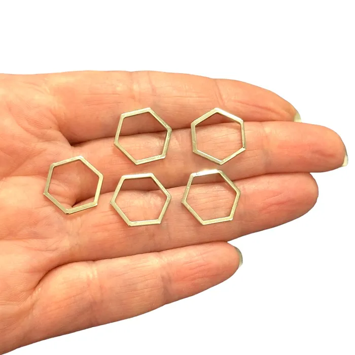 Peppy Beads Rhodium Plated 16x14mm Hexagon Charms Rhodium Hexagon Connector Charms 10 pcs in a pack Earrings Peppy Beads Rhodium Plated 16x14mm Hexagon Charms Rhodium Hexagon Connector Charms 10 pcs in a pack Earrings
