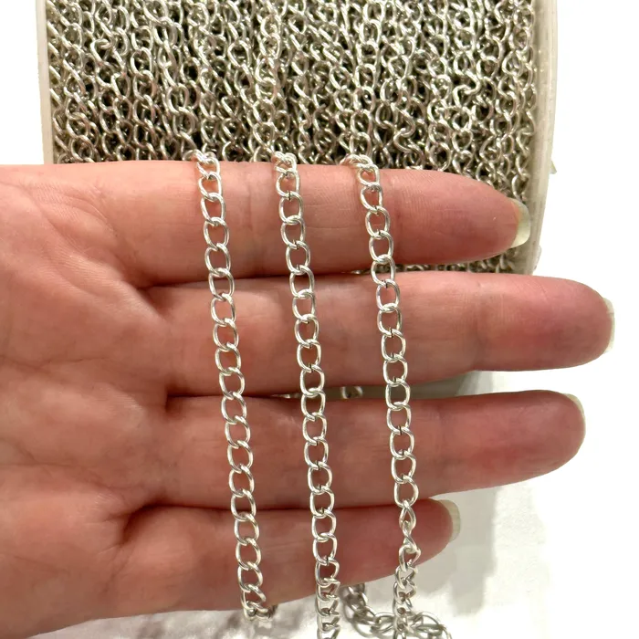 Peppy Beads Rings Antique Silver Plated 5x4mm Gourmet Chain Silver Plated Open Link Chain