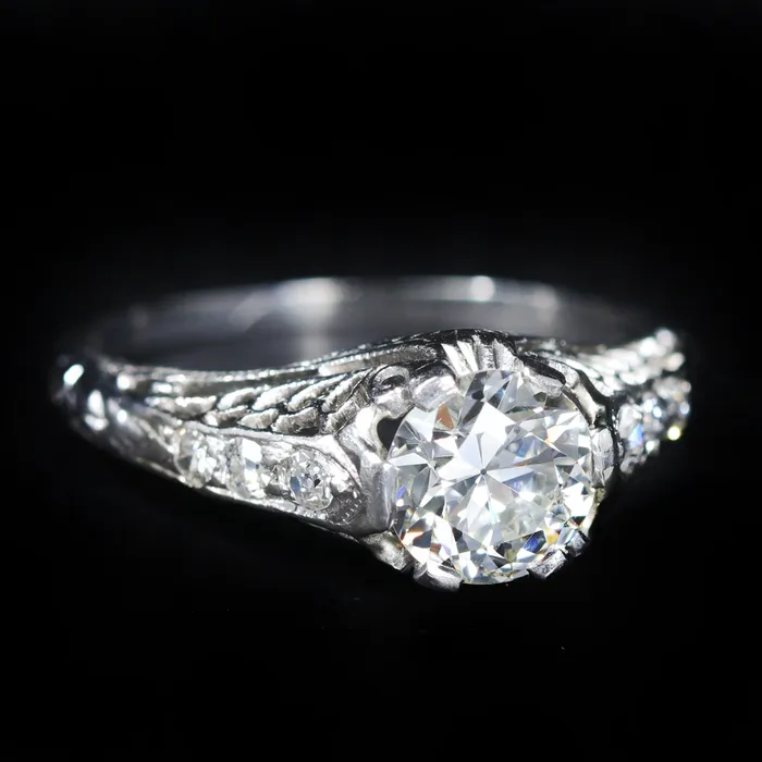 Platinum 1911 Rings Art Deco Platinum 090 Carat Old European Cut Diamond Engagement Ring
