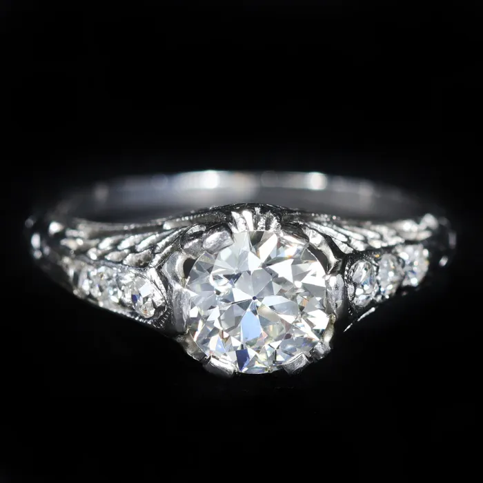 Platinum 1911 Rings Art Deco Platinum 090 Carat Old European Cut Diamond Engagement Ring