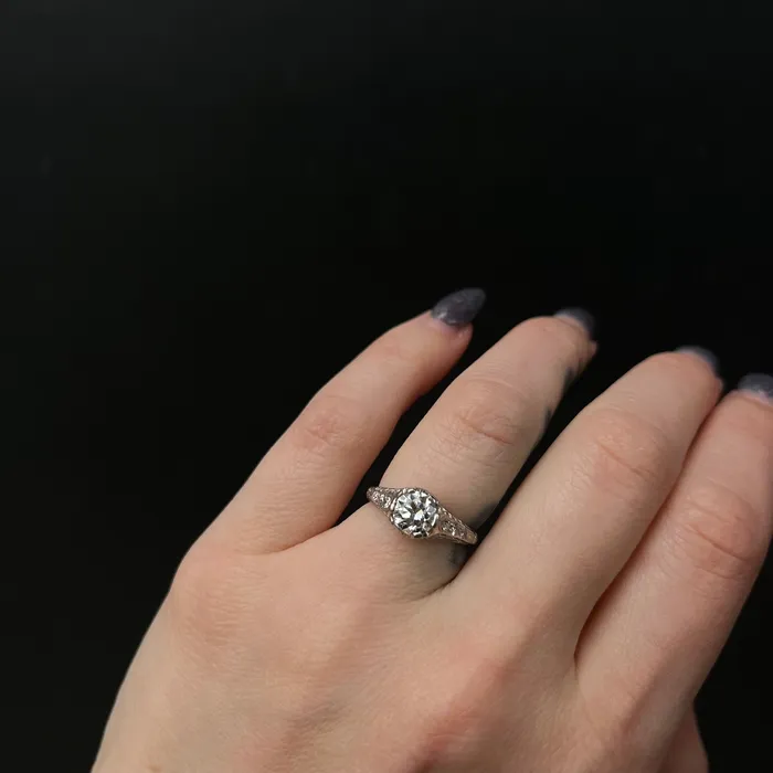Platinum 1911 Rings Art Deco Platinum 090 Carat Old European Cut Diamond Engagement Ring