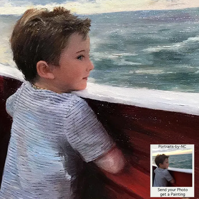 Portraits by NC Earrings Boy at Sea Oil Portrait