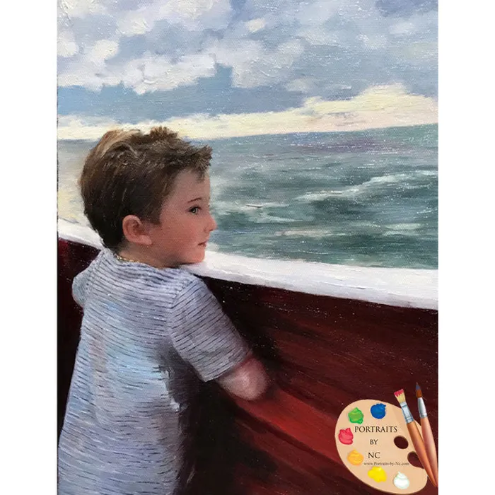 Portraits by NC Earrings Boy at Sea Oil Portrait