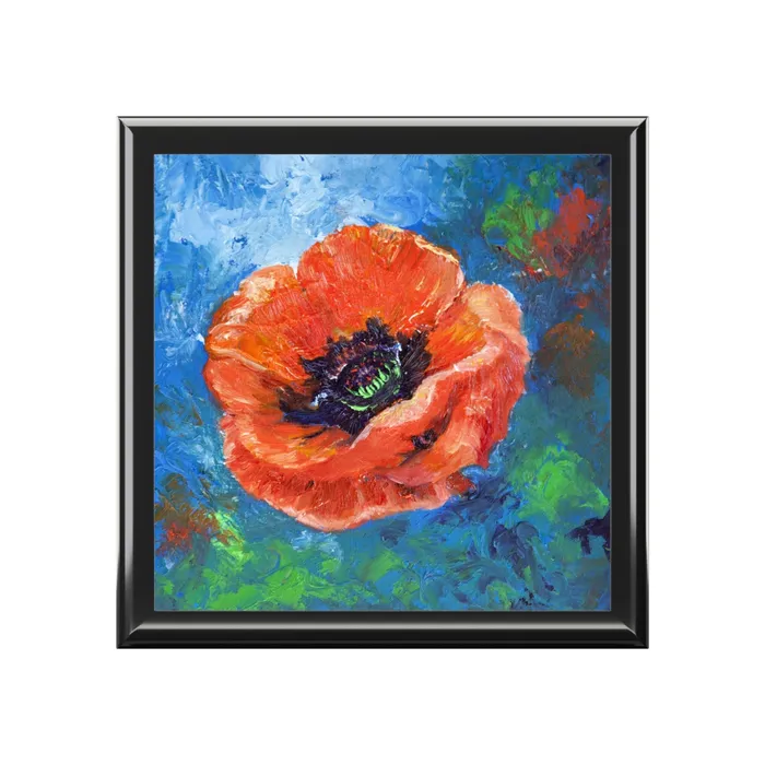 Portraits by NC KeepsakeJewelry Box Poppy Flower Ceramic Tile Lid Opium Dreams Earrings