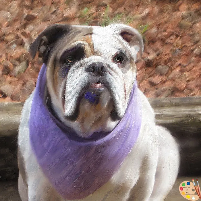 Portraits by NC Necklaces Bulldog with Bandana Pet Portrait