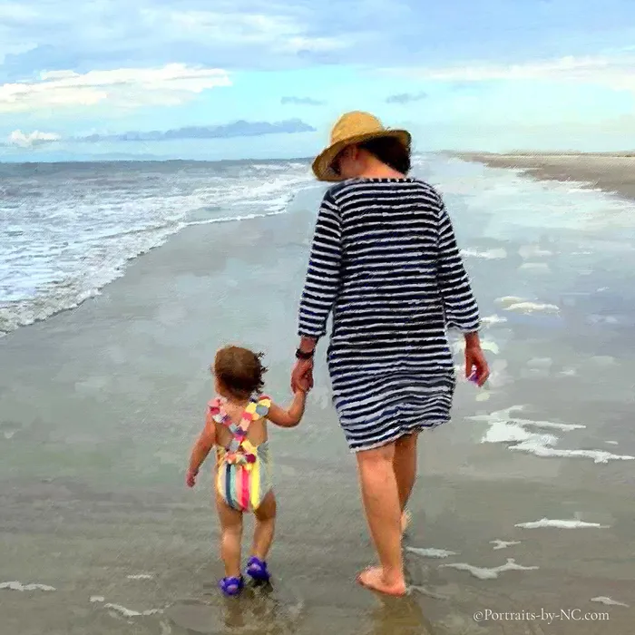 Portraits by NC Necklaces Stroll on the Beach Custom Family Portrait in Oil
