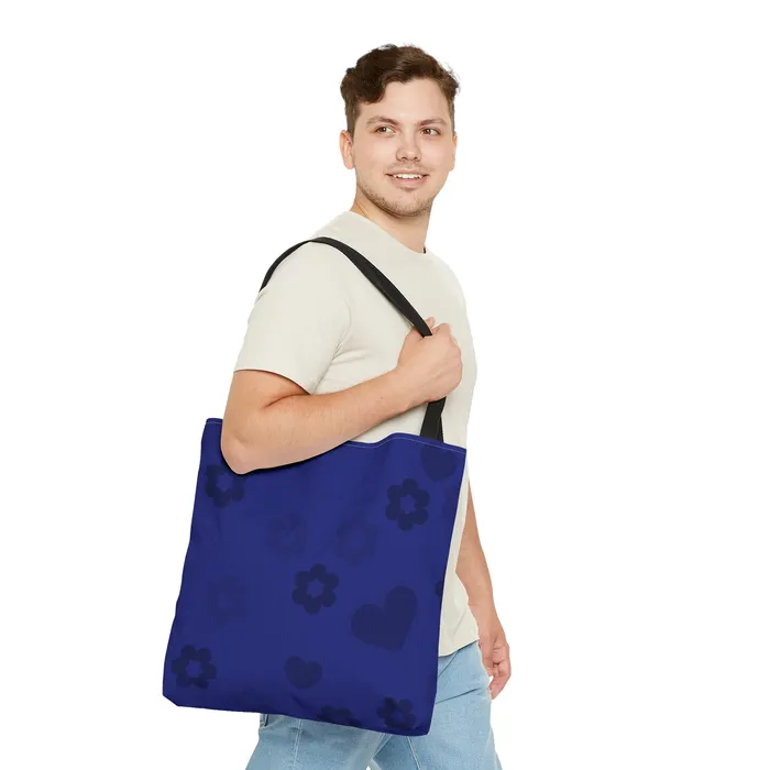 Portraits by NC Rings Tote Bag Blue Flowers and Hearts