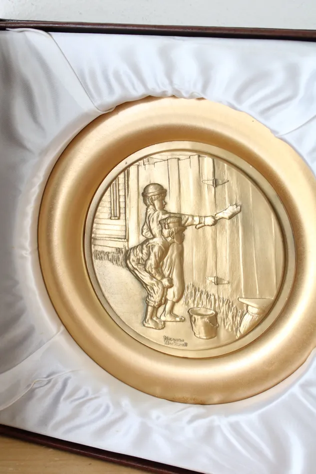 PreStyled Sets Jubilee Thrift Norman Rockwell Tom Sawyer Solid American Pewter 24KT Gold Decorative Plate