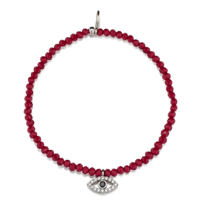 RACHEL LYNN CHICAGO Bracelets 2mm Red Crystal and Silver Evil Eye Charm Bracelet RACHEL LYNN CHICAGO Bracelets 2mm Red Crystal and Silver Evil Eye Charm Bracelet