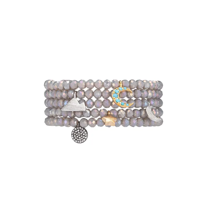 RACHEL LYNN CHICAGO Bracelets 4mm Gray Rainbow Crystal and Silver Mountain Charm Bracelet