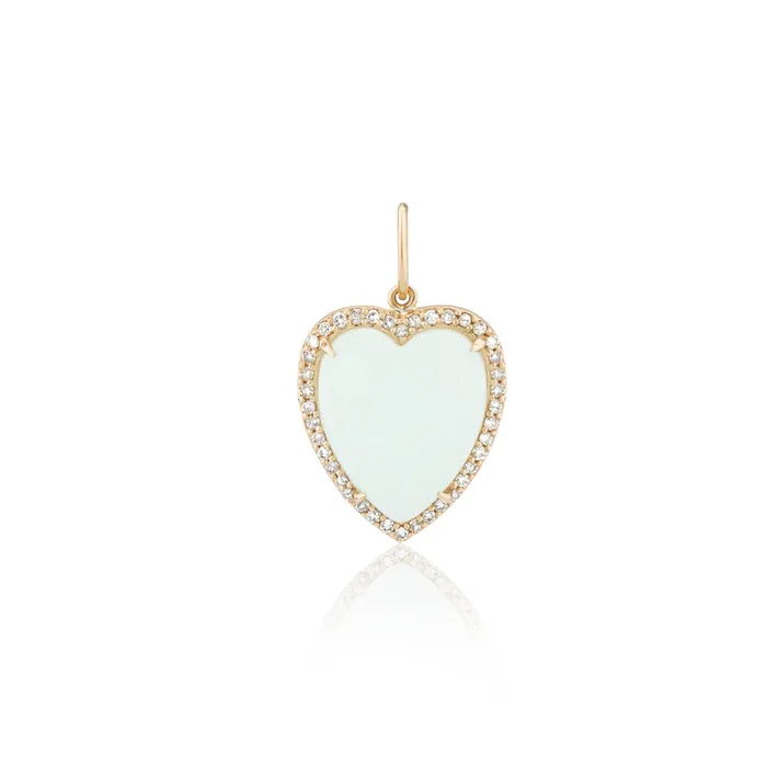 RACHEL LYNN CHICAGO Charm Necklaces Yellow Gold Diamond and Green Chalcedony Chubby Heart Charm RACHEL LYNN CHICAGO Charm Necklaces Yellow Gold Diamond and Green Chalcedony Chubby Heart Charm