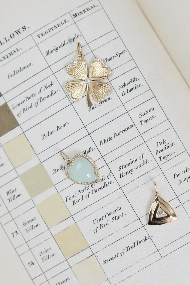 RACHEL LYNN CHICAGO Charm Necklaces Yellow Gold Diamond and Green Chalcedony Chubby Heart Charm