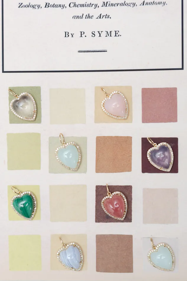 RACHEL LYNN CHICAGO Charm Necklaces Yellow Gold Diamond and Green Chalcedony Chubby Heart Charm