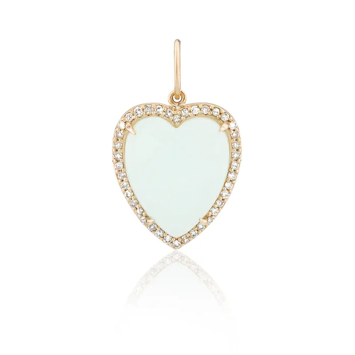 RACHEL LYNN CHICAGO Charm Necklaces Yellow Gold Diamond and Green Chalcedony Chubby Heart Charm