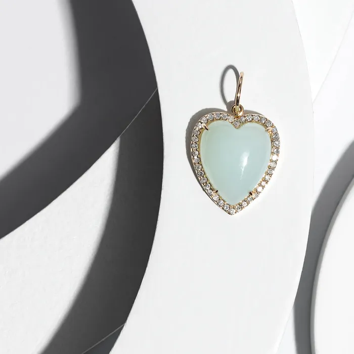RACHEL LYNN CHICAGO Charm Necklaces Yellow Gold Diamond and Green Chalcedony Chubby Heart Charm