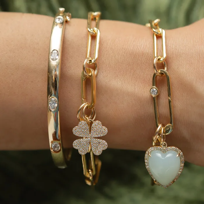 RACHEL LYNN CHICAGO Charm Necklaces Yellow Gold Diamond and Green Chalcedony Chubby Heart Charm