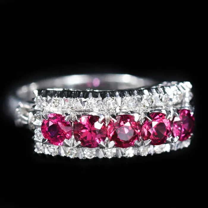 Rings 1950s 18K White Gold 125 CTW Ruby and Diamond Ring OTC
