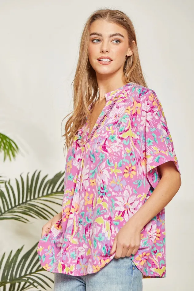 Rings ANDREE BY UNIT OVERSIZED CHIC FLORAL PRINT TOP MAGENTA MULTI