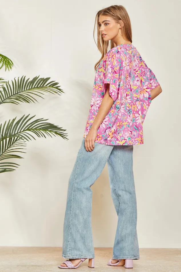 Rings ANDREE BY UNIT OVERSIZED CHIC FLORAL PRINT TOP MAGENTA MULTI