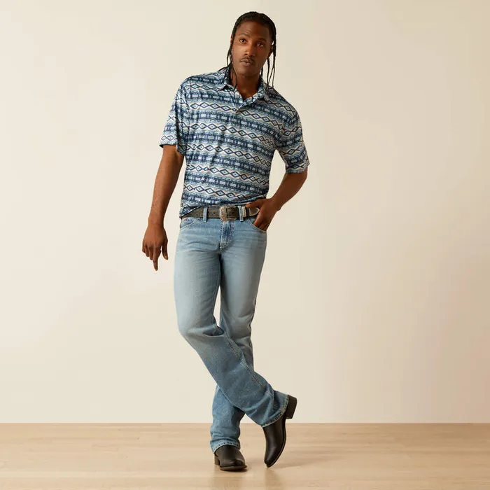 Rings ARIAT MENS CLOTHING ARIAT MENS Charger 20 PRINTED POLO BLUE SOUTHWEST