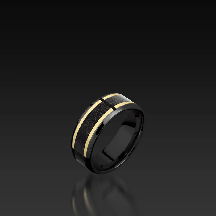 Rings Black Zirconium Beveled Band with Dinosaur Bone Shop John Atencio