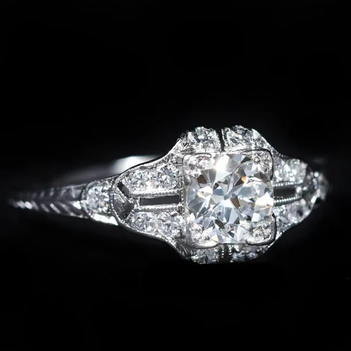 Rings Carl Blackburn Fine Jewelry Art Deco Platinum 078 Carat Old European Cut Diamond Engagement Ring