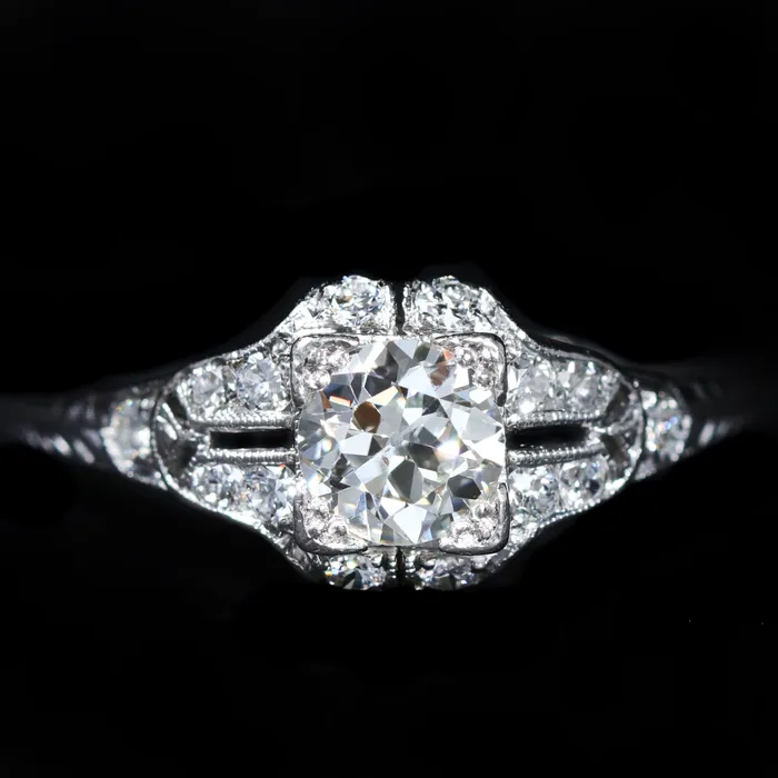 Rings Carl Blackburn Fine Jewelry Art Deco Platinum 078 Carat Old European Cut Diamond Engagement Ring