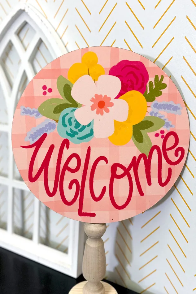 Rings Doodles By Rebekah Patterned Topper Welcome Pink Floral Plaid