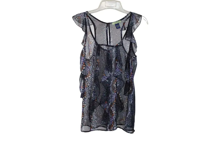 Rings Free Hugs Free Hug Blue Floral Tank Blouse S