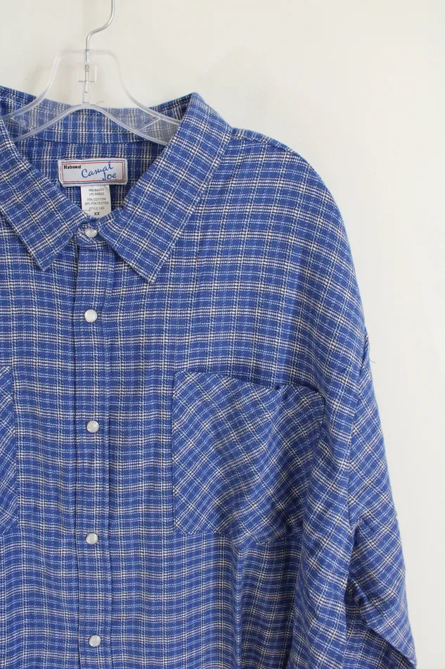 Rings Haband Haband Casual Joe Blue Plaid Button Down Flannel Shirt XX