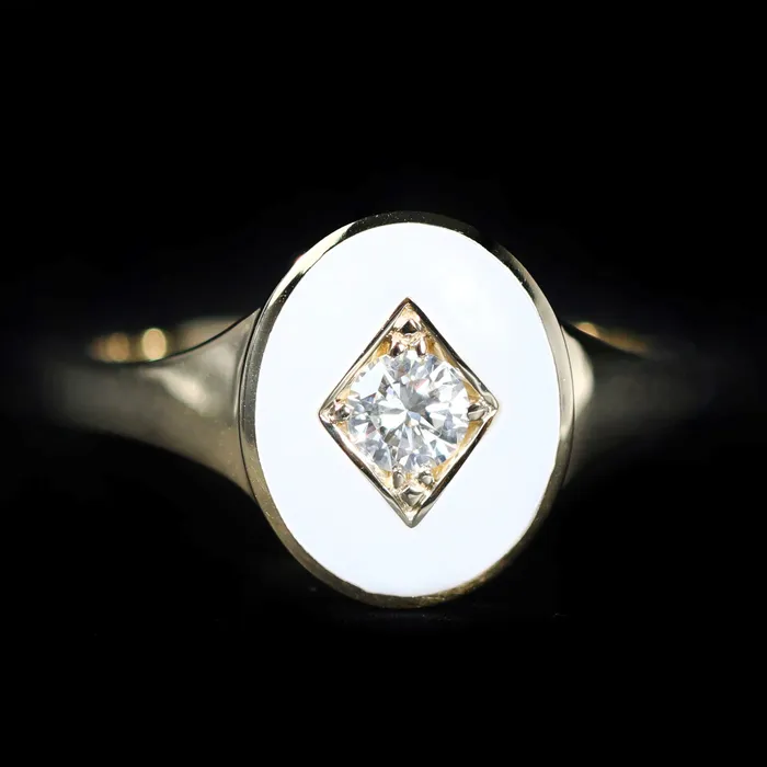 Rings Immaculate Jewelry 14k Yellow Gold 018 Carat Diamond and Enamel Signet Ring
