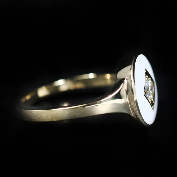 Rings Immaculate Jewelry 14k Yellow Gold 018 Carat Diamond and Enamel Signet Ring