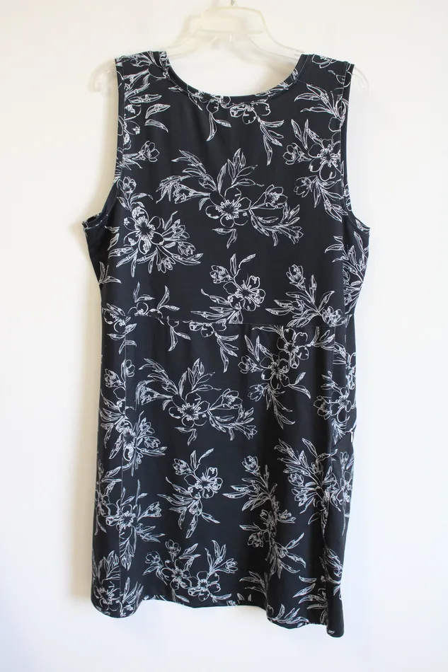 Rings LL Bean LL Bean Black Floral Dress XL