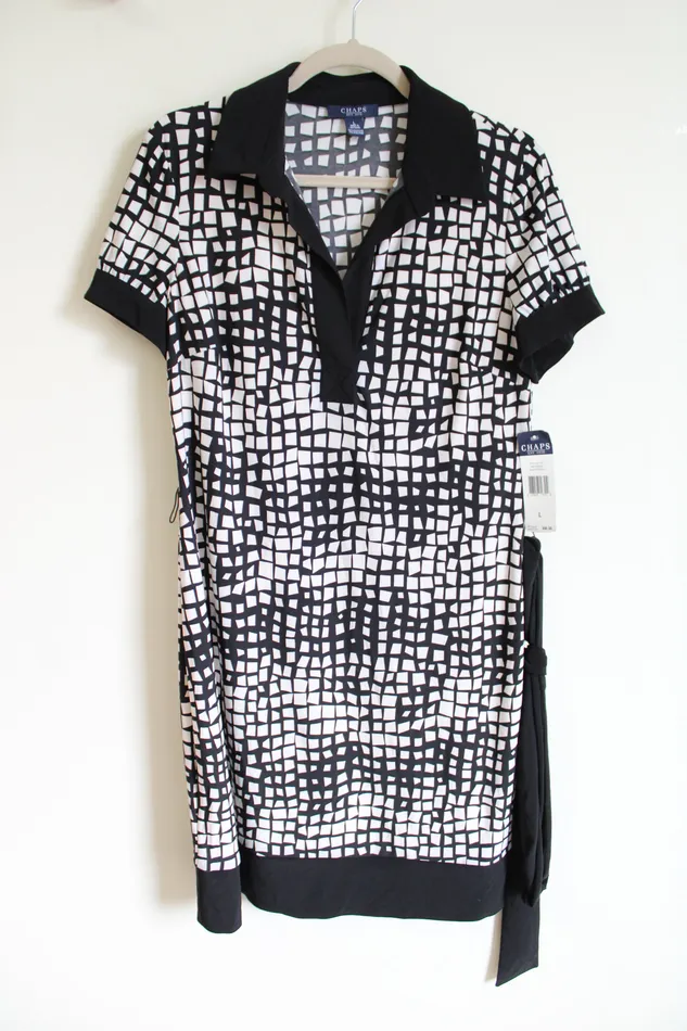 Rings NEW Chaps Black Colonial Collared Dress L Chaps