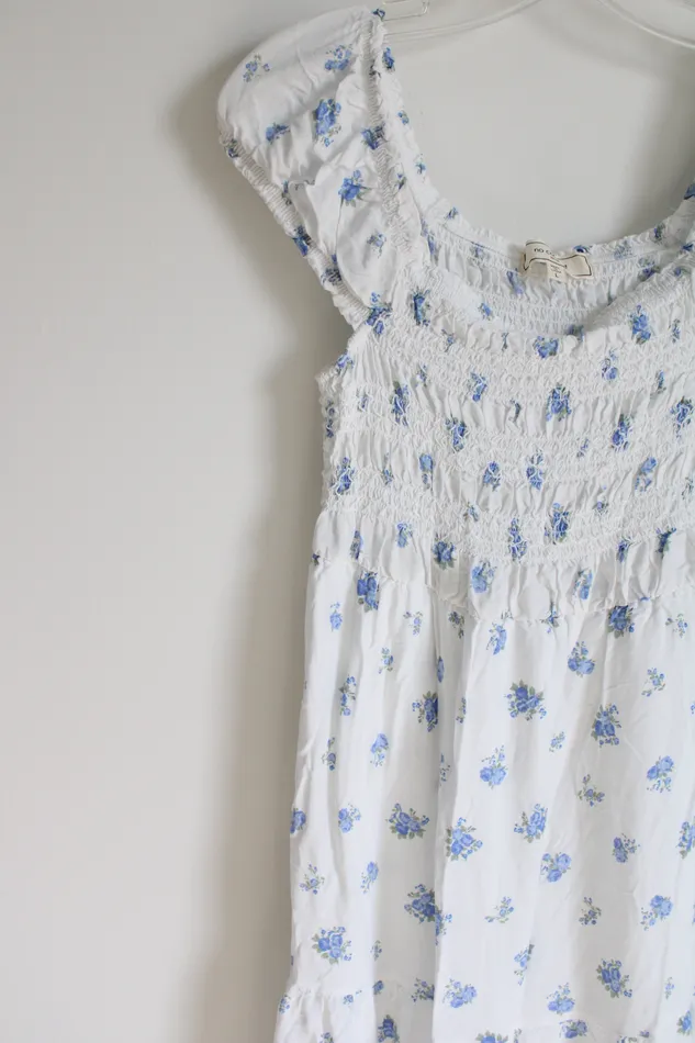 Rings No Comment No Comment White Blue Floral Smocked Dress Youth L 1416