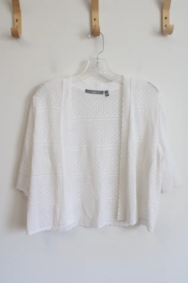 Rings NY Collection NY Collection White Crocheted Shrug L Petite